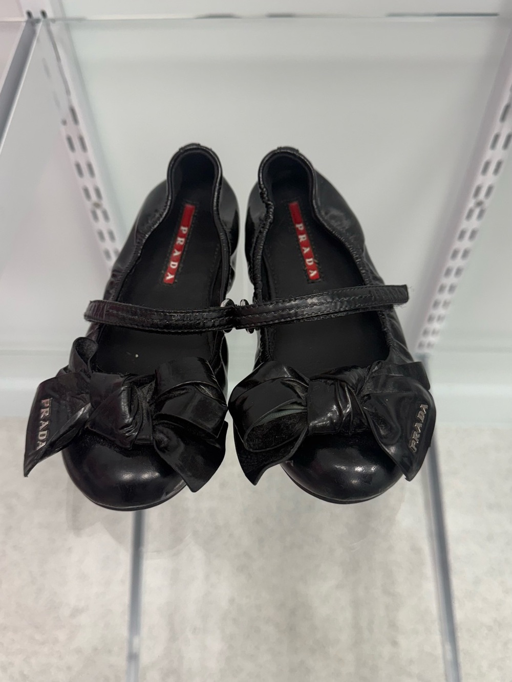 Prada Kids Girl’s Black Bow Mary Jane Flats